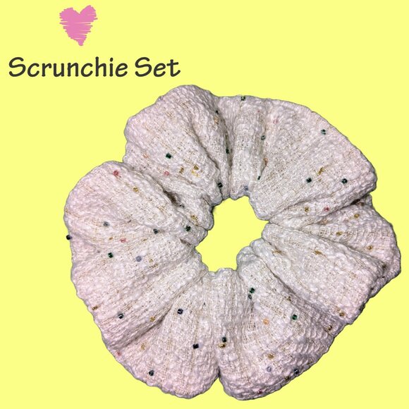 Leopard Print & Beaded Tweed Scrunchie Set - Picture 5 of 6